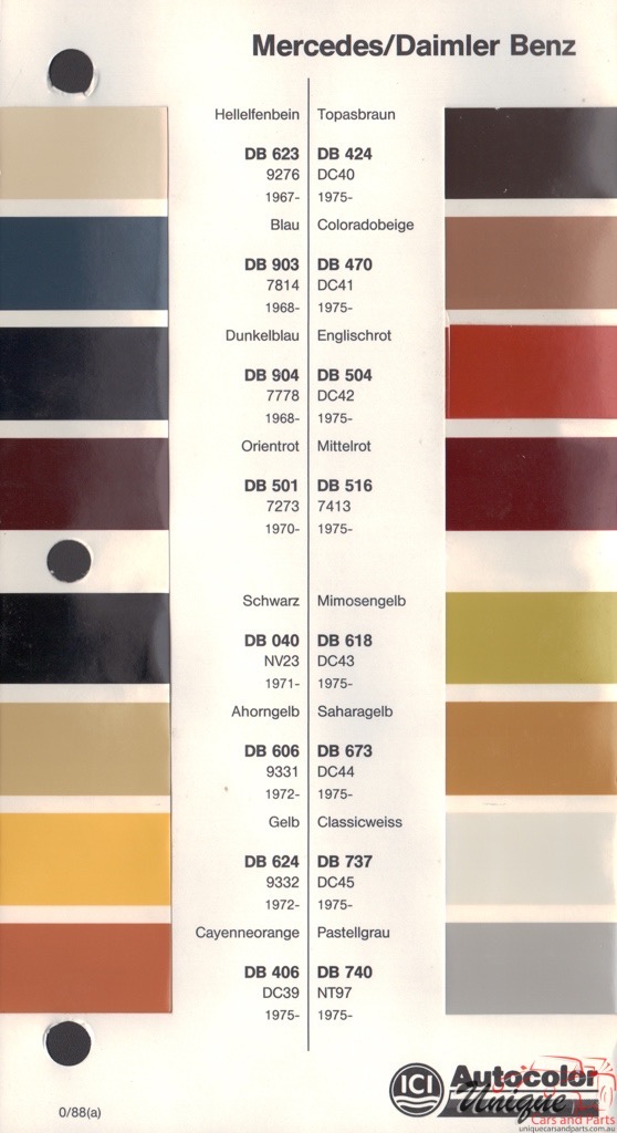 1970 - 1977 Mercedes-Benz Paint Charts Autocolor